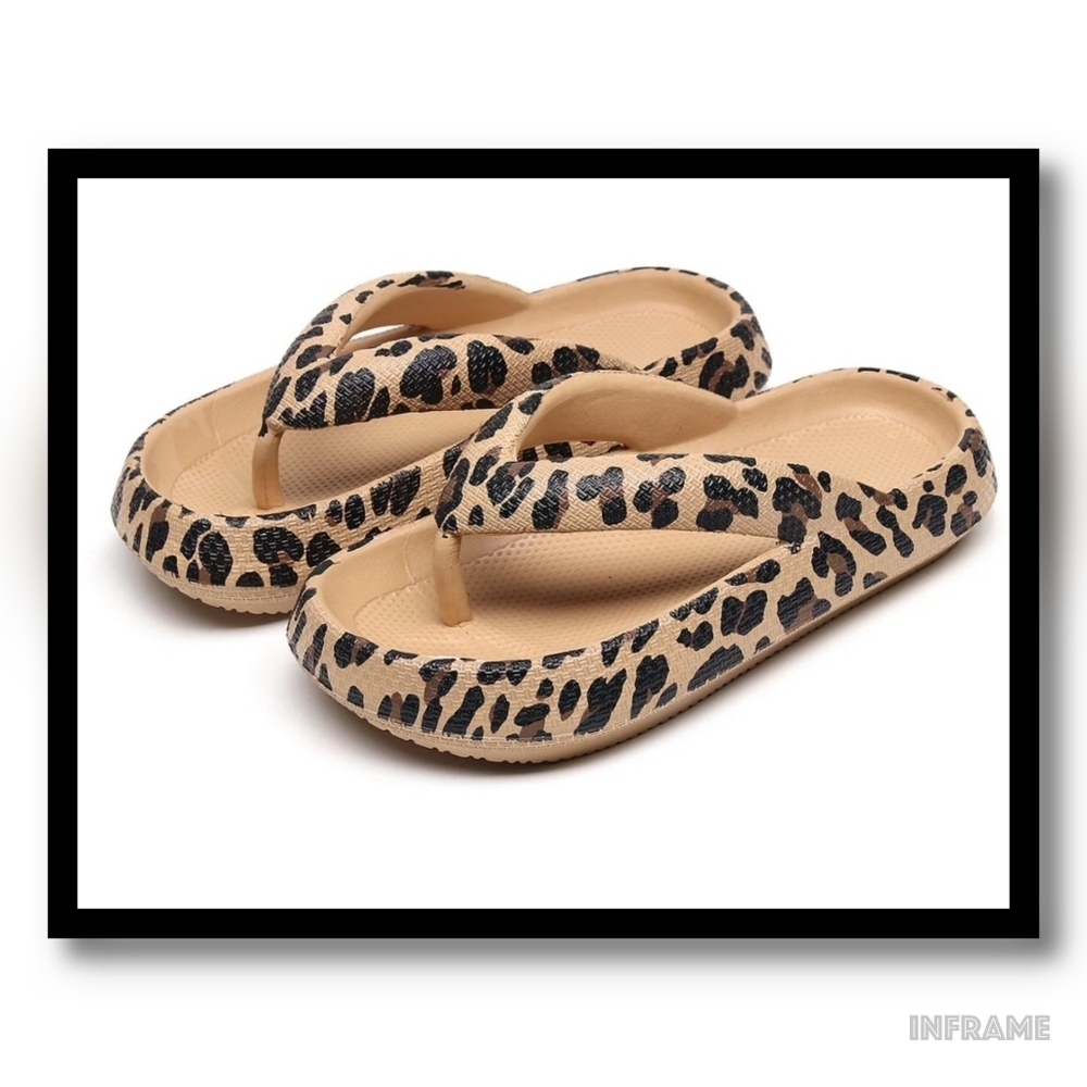 The Cloudies Leopard Print Flip Flops